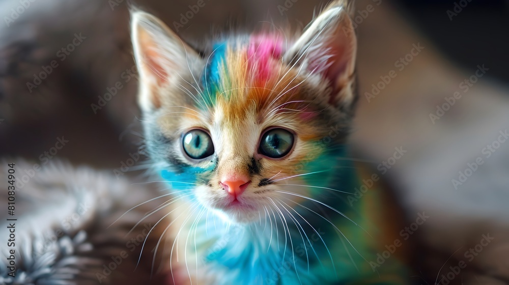 Colorful Kitten with Brightly Painted Fur and Curious Eyes
