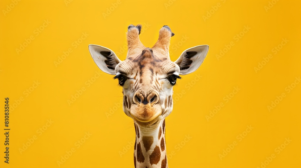 Obraz premium Curious Giraffe on Vibrant Yellow Background