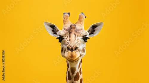 Curious Giraffe on Vibrant Yellow Background