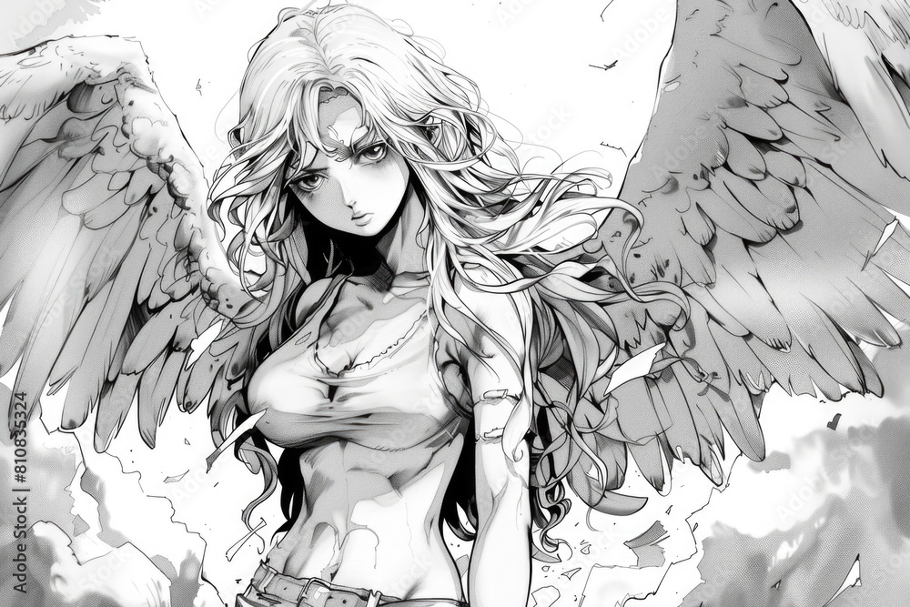 Fototapeta premium A drawing of a woman with wings on her chest. Suitable for various design projects
