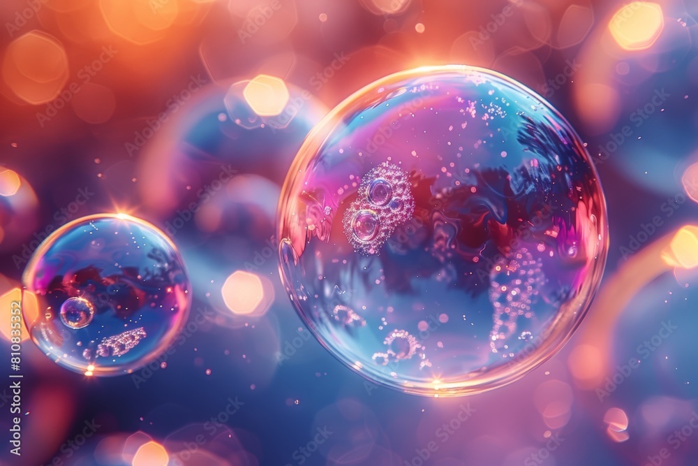 Soap bubble floating against blurry background Soap bubble floating against blurry background
