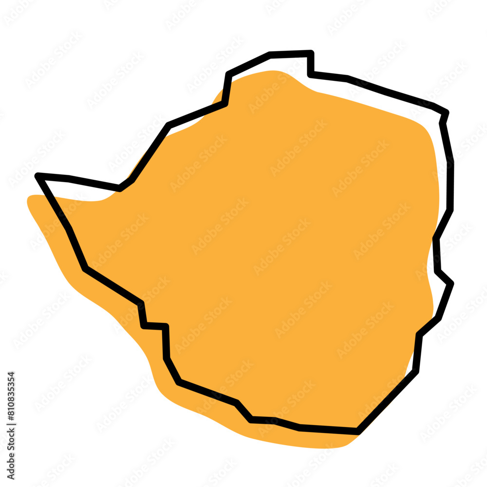Zimbabwe country simplified map. Orange silhouette with thick black sharp contour outline isolated on white background. Simple vector icon Zimbabwe country simplified map. Orange silhouette with thick black sharp contour outline isolated on white background. Simple vector icon