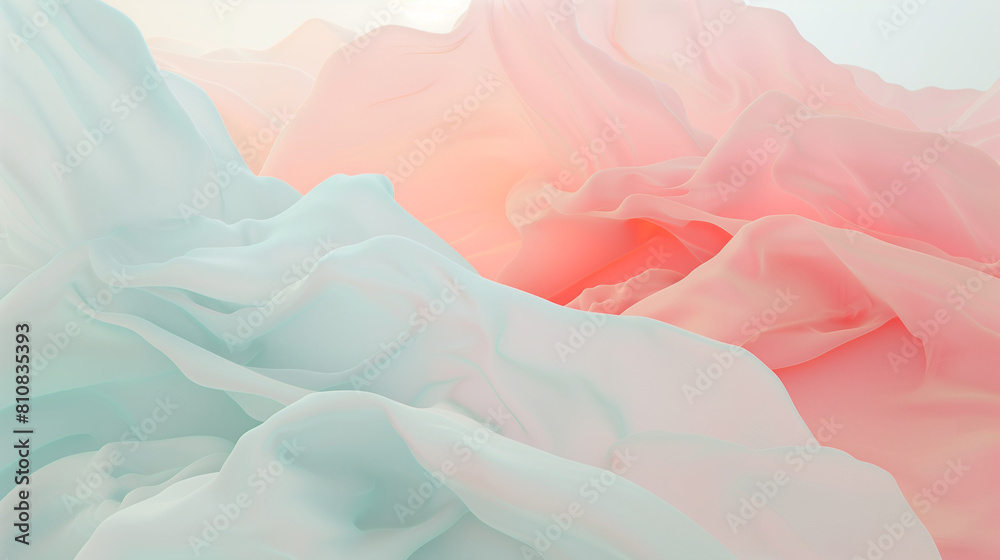 Obraz premium A pastel shade abstract design on a plain white background, creating a serene and elegant atmosphere. This background material features minimalist aesthetics and digital vibes, with floating elements 