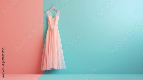 Pastel Pink Dress on Soft Blue and Coral Background © HappyKris