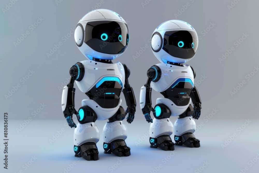 Two robots standing together, suitable for technology concepts