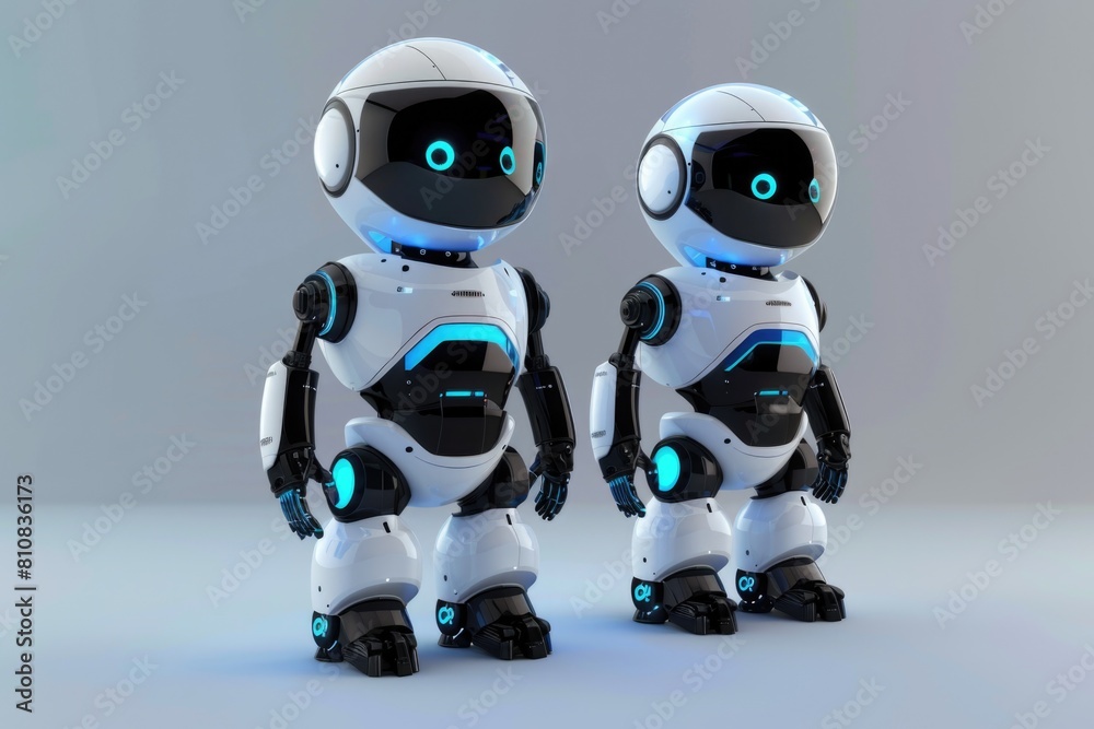 Two robots standing together, suitable for technology concepts Two robots standing together, suitable for technology concepts