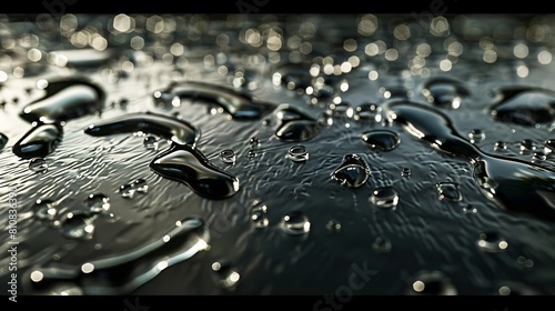 Visualize a metal sheet adorned with water droplets photo