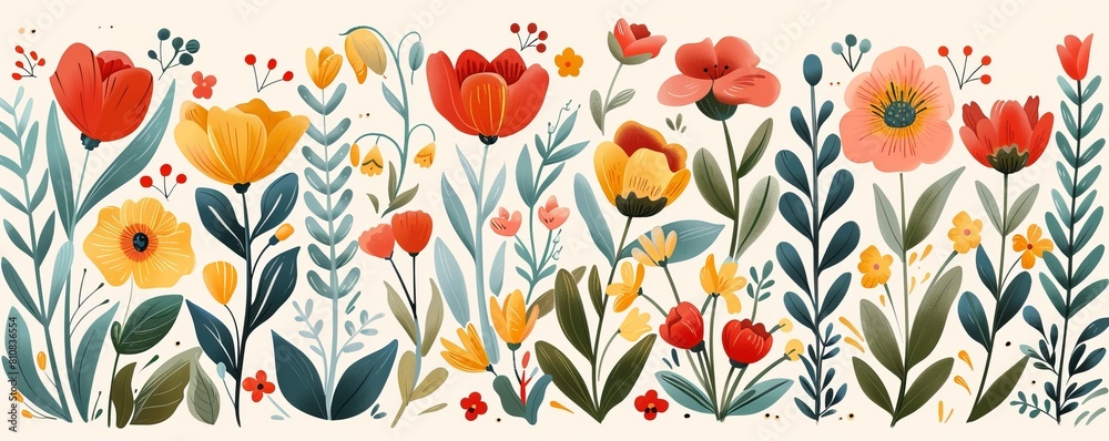 Spring Illustration Elements with Flowers and Plants Spring Illustration Elements with Flowers and Plants