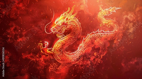 dragon on red background
