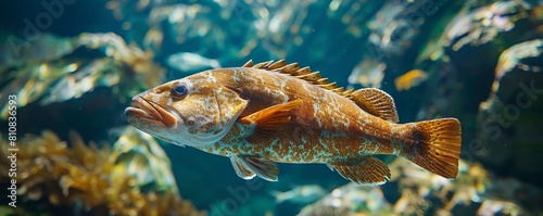 Large ling cod fish swimming underwater
