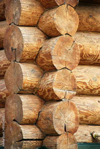 Round log wooden wall background