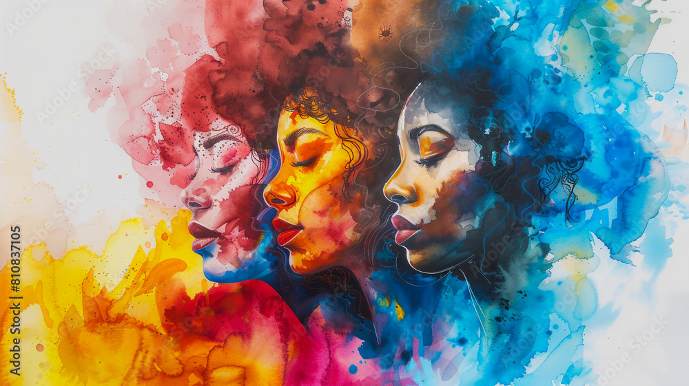colorful watercolor of woman's face background .