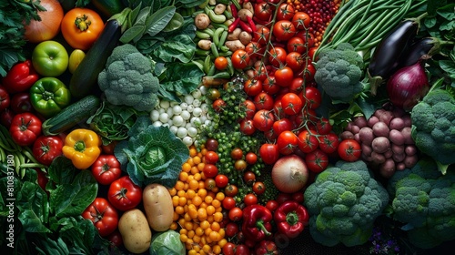A colorful assortment of vegetables and fruits  including tomatoes  carrots