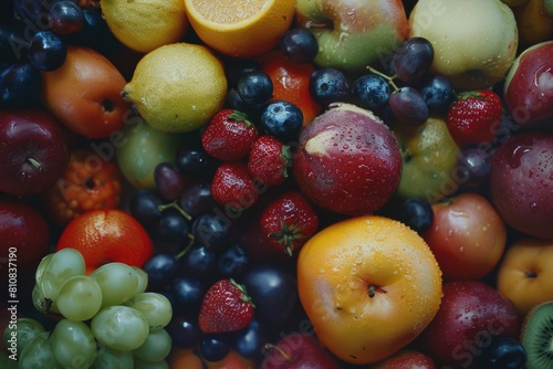 Close up of a diverse selection of fresh fruits. Ideal for healthy lifestyle concepts