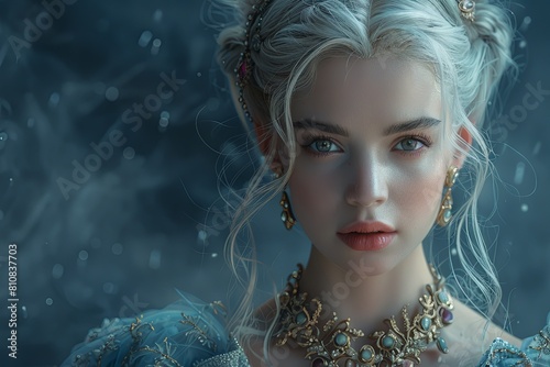 White-Haired Princess: Jewel-Adorned Beauty in Dark Fantasy Woodland