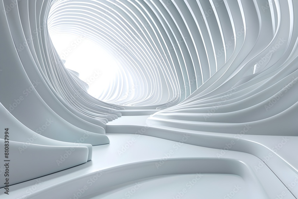 Naklejka premium 3D render of an abstract white background with curved lines in the style of a futuristic and minimalistic wallpaper design concept