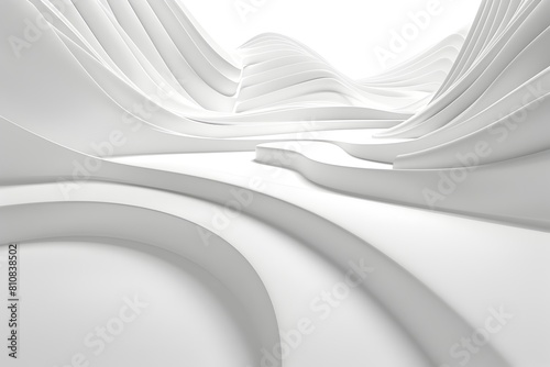 3D render of an abstract white background with curved lines, empty space for design and presentation