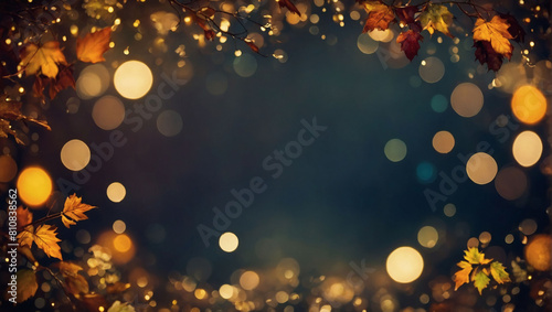 Bokeh Glow, Abstract Fall Nature Background with Central Spotlight and Vignette Border