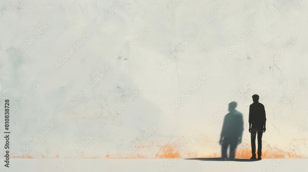 A human figure having shadow occupies the right side of the white background, leaving the left side empty for text, ensuring clarity and readability in presentations. A human figure having shadow occupies the right side of the white background, leaving the left side empty for text, ensuring clarity and readability in presentations.