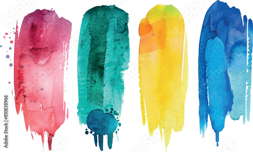 Graffiti label brush stroke backgrounds, paint or ink smudges vector for tags and stamps design. Painted label backgrounds patch. Interior colors scheme samples. Ink dabs, yellow pink teal splashes.