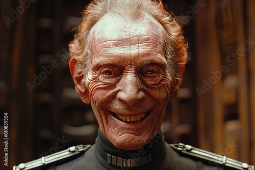 Copper-Haired Galactic Alliance Officer: Detailed Middle-Aged Portrait with Uncanny Smile photo