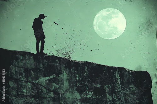 Digital Celestial Banishment: Devil Falling From Sky Spooky Illustration With Textured Background