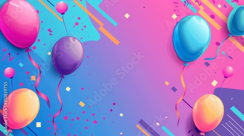 A colorful background with balloons and confetti