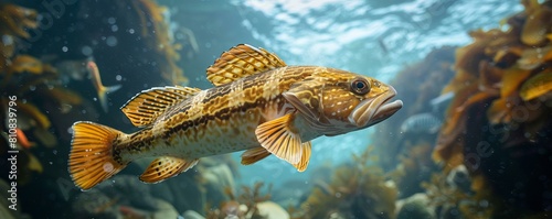 Large ling cod fish swimming underwater