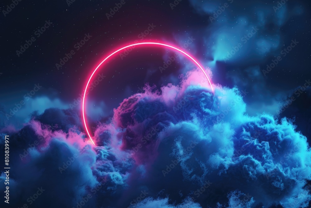 A neon circle glowing in the sky, perfect for futuristic designs
