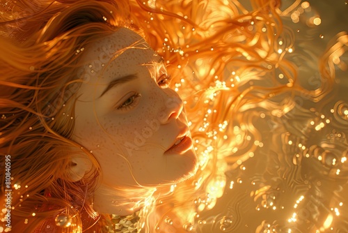 Gilded Mermaid: Epic Fantasy Portrait in Detailed Underwater Realm photo