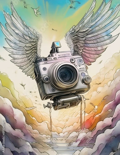 Camera With Angel Wings in The Sky