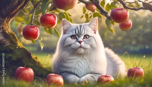 cat and apples