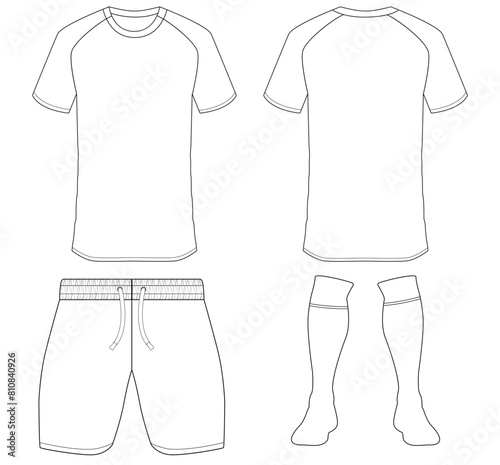 Football jersey t-shirt and pants mockup template vector design. Front and back view soccer uniform