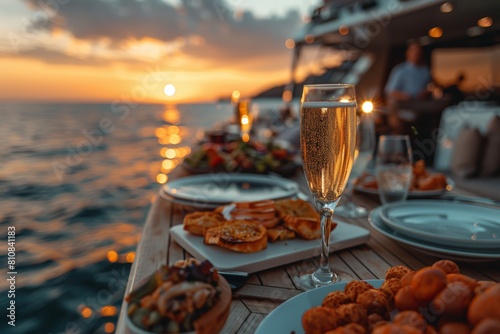 Dining on yacht  food and wine