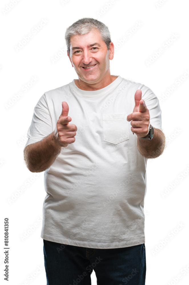 Handsome senior man over isolated background pointing fingers to camera with happy and funny face. Good energy and vibes. Handsome senior man over isolated background pointing fingers to camera with happy and funny face. Good energy and vibes.