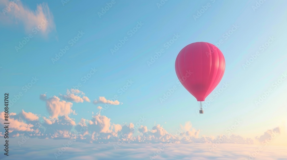 Obraz premium A red hot air balloon is floating in the sky above a blue sky