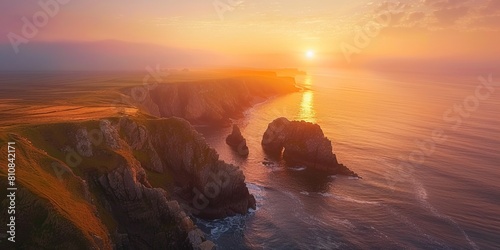 Aerial view of clifftop, Bedruthan steps during sunset © Влада Яковенко