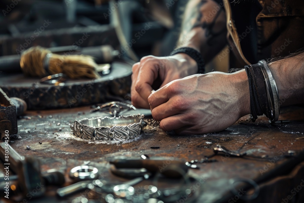 A man busy working on a piece of metal. Suitable for industrial and manufacturing concepts A man busy working on a piece of metal. Suitable for industrial and manufacturing concepts