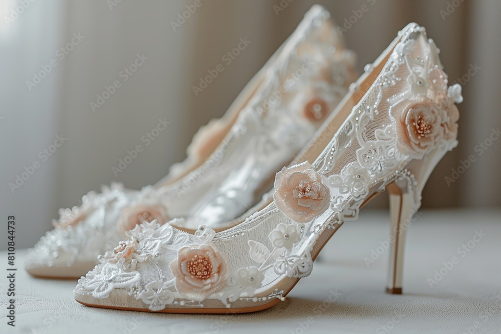 Obraz premium Elegant Wedding Shoes Adorned With Flowers