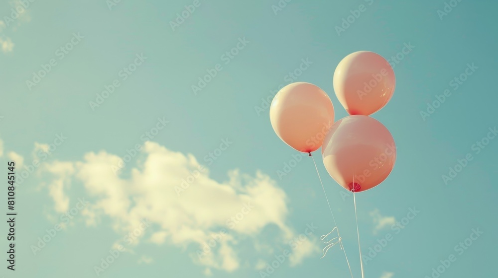 Pink balloons floating in the sky with a blue background