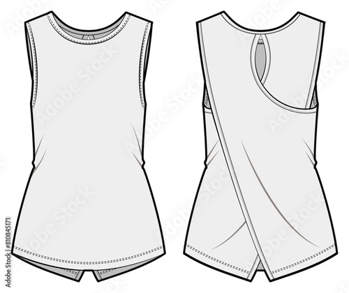 Illustration of vest, Sports wear.Fashion Flat Sketch Vector, CAD, Technical Drawing, Flat Drawing, Template, Mockup.