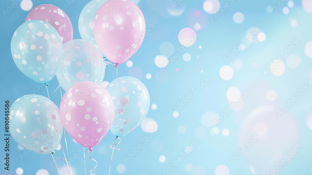 A bunch of balloons with pink and blue polka dots