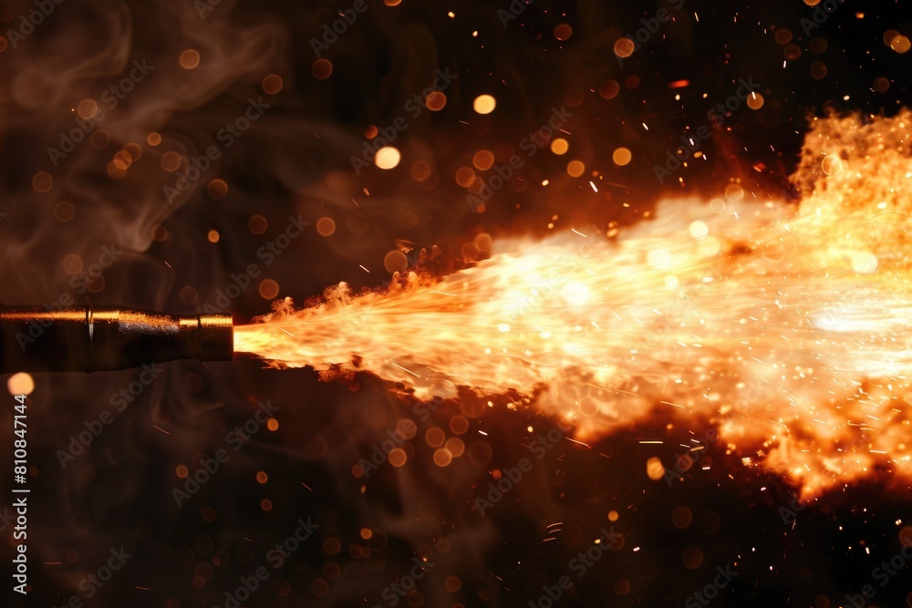 A fire extinguisher in action, spraying water with a hose. Ideal for safety and emergency concepts A fire extinguisher in action, spraying water with a hose. Ideal for safety and emergency concepts