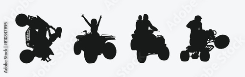 set of silhouettes of quad bike, atv. isolated on white background. graphic vector illustration.