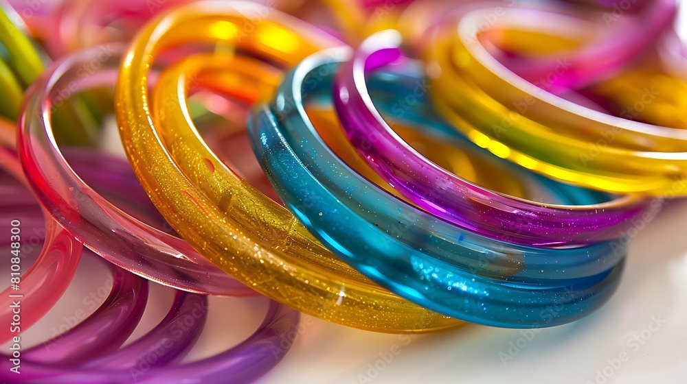 Assorted bangles in vivid colors creating an enchanting scene against a clean white background.