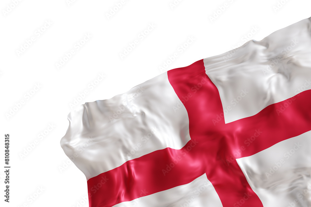 Obraz premium Realistic flag of England with folds, on transparent background. Footer, corner design element. Cut out. Perfect for patriotic themes or national event promotions. Empty, copy space. 3D render