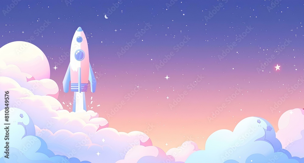 Pastel Space rocket launch in the night sky. Flat style. Start up business and Space travel concept. Pastel Space rocket launch in the night sky. Flat style. Start up business and Space travel concept.