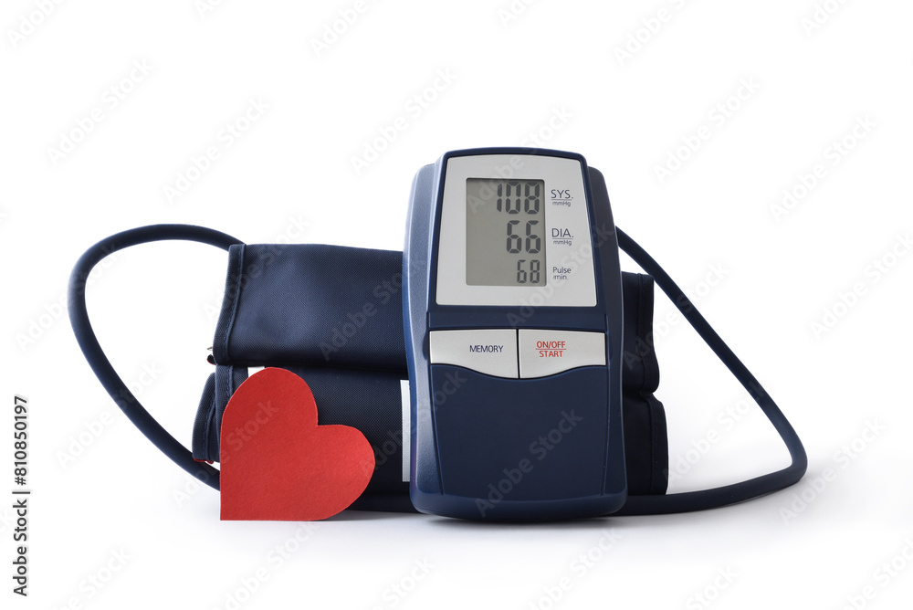Blue digital blood pressure monitor isolated on white background Blue digital blood pressure monitor isolated on white background