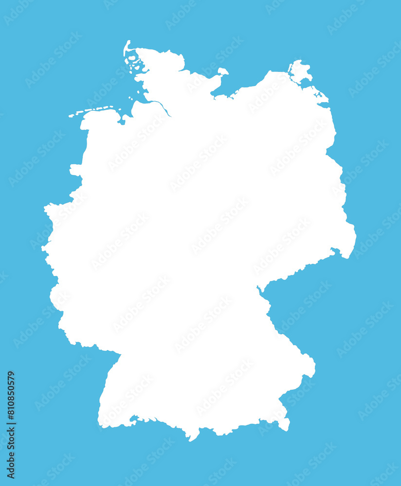 White silhouette of Germany on the blue background. Map illustration of European country.	