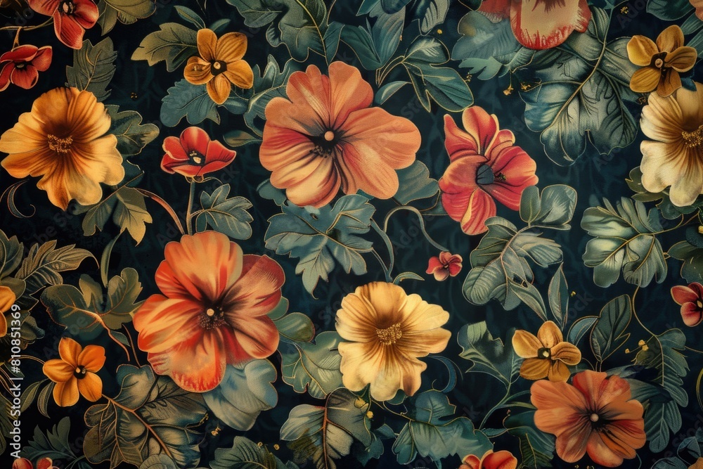 Detailed view of wallpaper with floral pattern, ideal for interior design projects